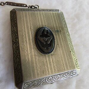 Vintage Rectangular Compact with Original Chain attached.